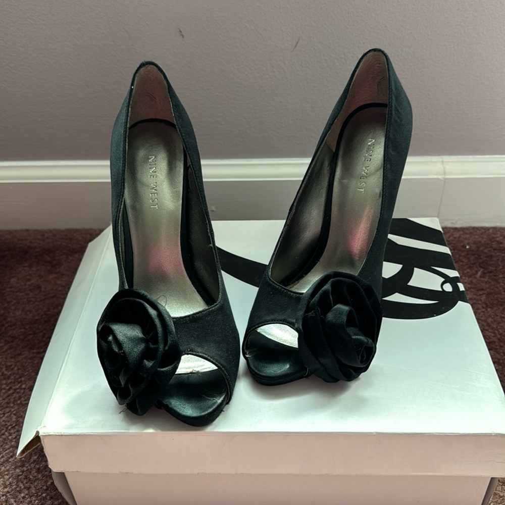 Black satin heels